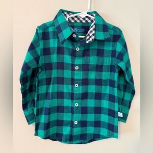 Rugged Butts Green and Navy Plaid Long Sleeve Button Up Shirt